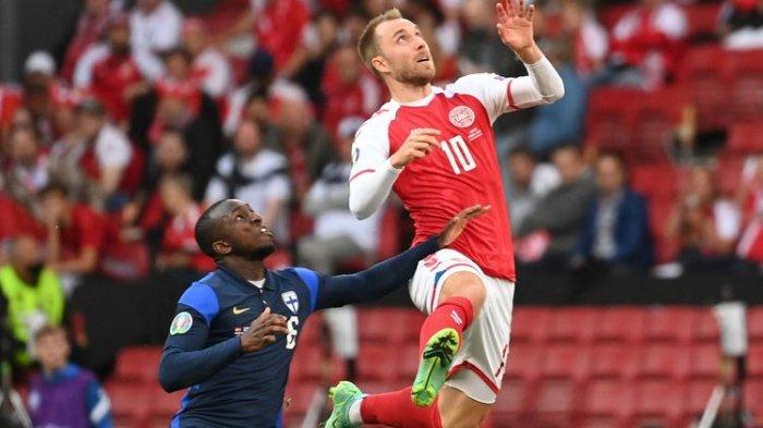 Gelandang Denmark, Christian Eriksen, pada laga pembuka Grup B Euro 2020 kontra Finlandia di Stadion Parken, Kopenhagen, (13/6/2021) malam WIB.