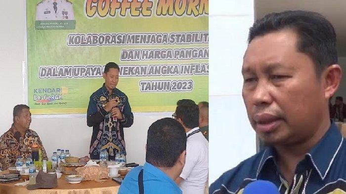 PJ Wali Kota Kendari, Asmawa Tosepu saat coffe morning bersama Dinas Ketahanan Pangan, Perbankan, hingga pihak distributor di Balai Kota Kendari, Kamis (26/1/2022).