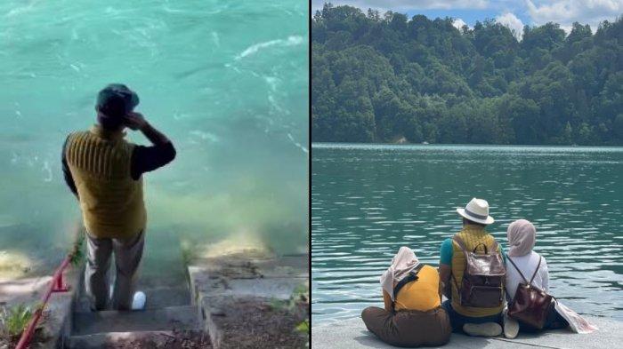 Gubernur Jawa Barat (Jabar) Ridwan Kamil azan di tepi Sungai Aare, Bern, Swiss, yang menjadi lokasi hilangnya anak sulungnya Emmeril Kahn Mumtadz. Ridwan Kamil bersama istri Atalia Praratya dan putrinya duduk di tepi sungai tersebut.