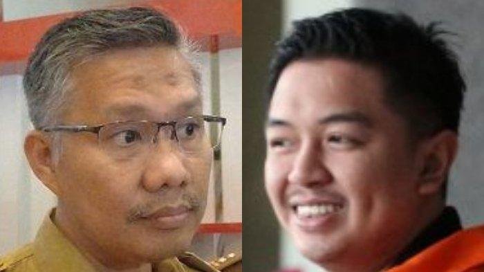 Wali Kota Kendari Sulkarnain Kadir (kiri) secara khusus menyampaikan ucapan terima kasih kepada mantan wali kota Adriatma Dwi Putra (kanan).