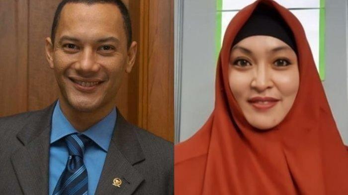 Mendiang Adjie Massaid (kiri) dan Angelina Sondakh (kanan) yang kini berhijab