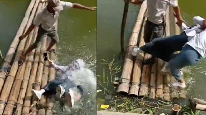 Beredar video viral menunjukkan dua siswi SMA kecebur di sungai saat menaiki perahu rakit.
Diduga keduanya bakal menuju sekolah dengan menggunakan rakit tersebut.