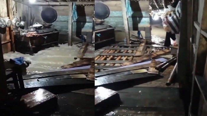 Beredar video viral penampakan ombak banjir rob di dalam rumah panggung warga di Desa Bedono, Kecamatan Sayung, Kabupaten Demak, Jawa Tengah. Ombak banjir rob itupun menggoyangkan rumah panggung.
