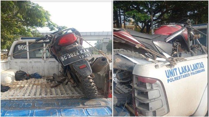 Motor korban kecelakaan di Jalan Sriwijaya Raya Kertapati, Palembang, Rabu (21/9/2022) sekitar pukul 04:30 WIB. Motor Honda Mega Pro nomor polisi BG 3824 KAN diamankan di Satlantas Polrestabes Palembang.