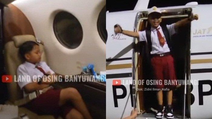 Momen Farel Prayoga pakai seragam SD berangkat sekolah naik jet pribadi