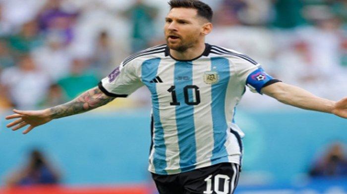 Pemain Argentina berselebrasi usai mencetak gol ke gawang Arab Saudi di Piala Dunia 2022