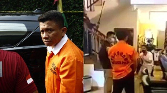 Eks Kadiv Propam Irjen Ferdy Sambo saat menjalani proses rekonstruksi (kiri). Bharada E mempraktikan detik-detik penembakan Brigadir J dalam rekonstruksi di rumah dinas Irjen Ferdy Sambo, Selasa (30/8/2022) (kanan). Bharada E kepada LPSK mengaku ada yang berbeda dalam rekonstruksi pembunuhan Brigadir J kemarin
