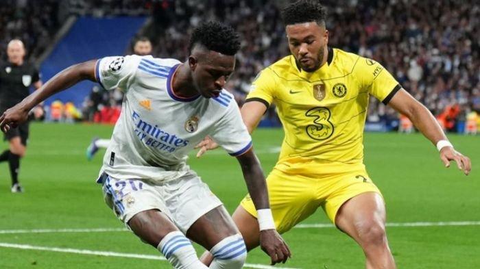 Reece James dan Vinicius Jr saat laga Real Madrid vs Chelsea di Liga Champions