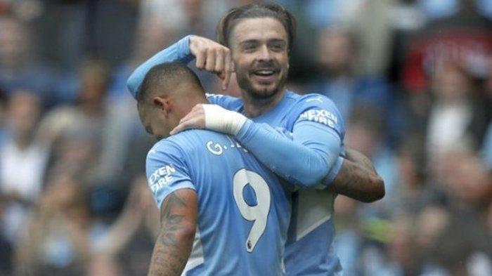 Jack Grealish, penyerang Manchetser City melakukan selebrasi usai mencetak gol timnya di pekan kedua Liga Inggris musim ini