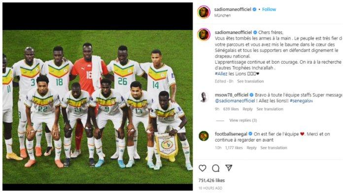 Unggahan Sadio Mane di akun Instagramnya, @sadiomaneofficiel, setelah Senegal dikalahkan Inggris 0-3 dalam babak 16 besar Piala Dunia 2022, Senin (5/12/2022).