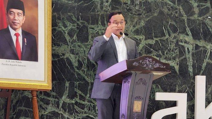 Gubernur DKI Jakarta Anies Baswedan pada acara penyerahan penghargaan MH Thamrin di Balai Agung DKI Jakarta, Kamis (15/9/2022).