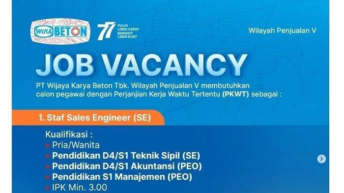 Wika Beton Tbk membuka lowongan pekerjaan bagi lulusan D4 hingga S1