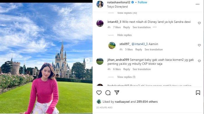 Komentar Warganet dalam potret Natasha Wilona ketika berlibur di Disneyland Tokyo, Jepang.