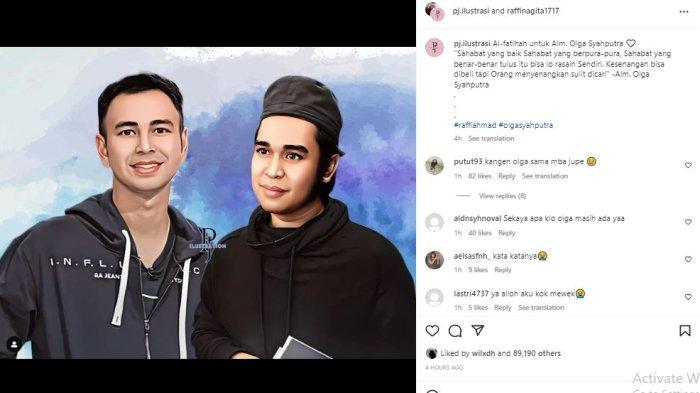 Lukisan ilustrasi Raffi Ahmad dan almarhum Olga Syahputra.