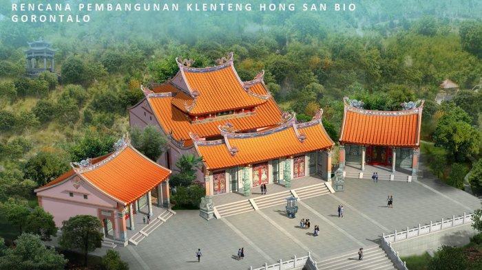 Gambaran tiga dimensi Kelenteng Hong San Bio. Panitia berencana merenovasi kelenteng dengan model seperti ini.