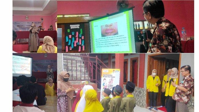 Gambar 2. Pemaparan materi dan demonstrasi langkah mencuci tangan yang benar