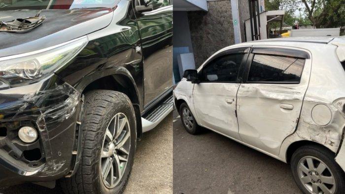 Kondisi mobil pasca tertabrak truk rem blong di Jalan Raya Juanda, Depok, Kamis (15/9/2022).
