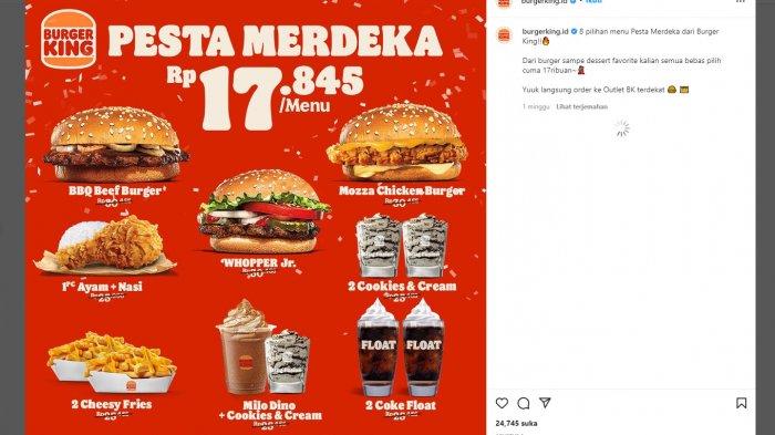 Promo Burger King jelang HUT Kemerdekaan
