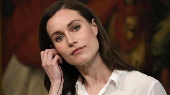 Perdana Menteri Finlandia Sanna Marin saat menghadiri konferensi pers