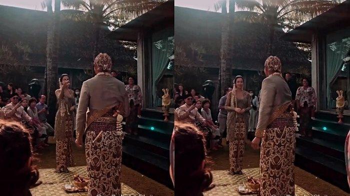 Pang Xue Kai dan Estelle Linden prosesi Balangan Gantal dalam pernikahan.