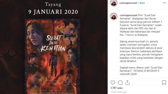 Instagram @carissaperusset , Film Surat Dari Kematian diangkat dari cerita horor terkenal di Wattpad