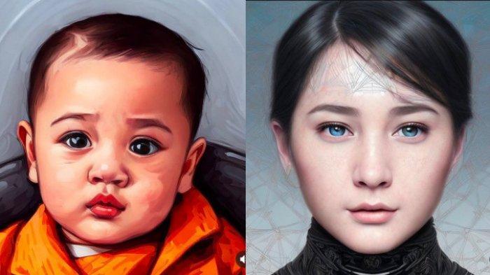 Foto Nagita Slavina dan Rayyanza Malik Ahmad menggunakan avatar art
