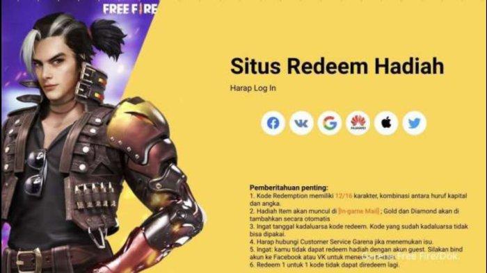 Tampilan situs klaim kode redeem FF, reward.ff.garena.com