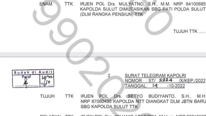 Telegram Kapolri nomor ST/2224/X/Kep/2022, tanggal 14 Oktober 2022.
