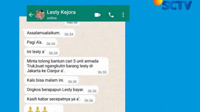 Chat Lesti Kejora minta angkat barang-barangnya dari Jakarta ke Cianjur