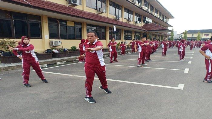 senam bersama personel di jajaran Polda Sumsel
