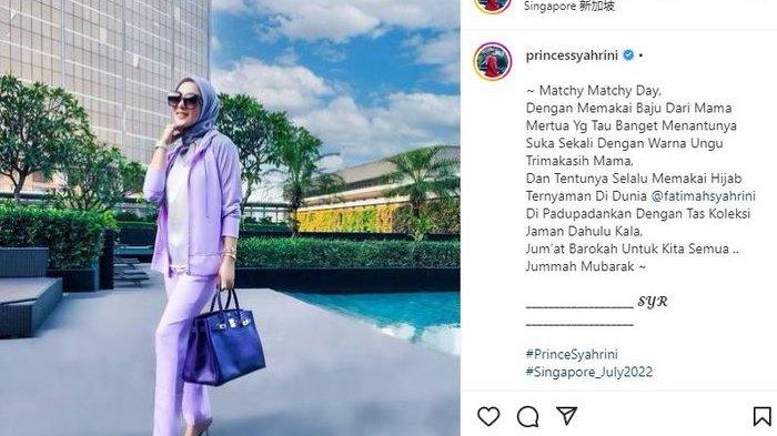 Syahrini tampil cetar membahana dengan outfit serba ungu