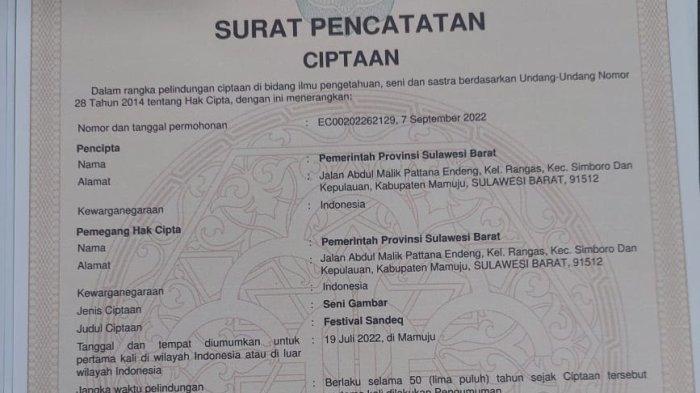 Sertifikat Sandeq milik Sulbar