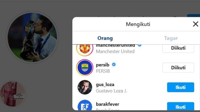tangkapan layar instagram Benjamin Mora ketahuan follow instagram Persib Bandung