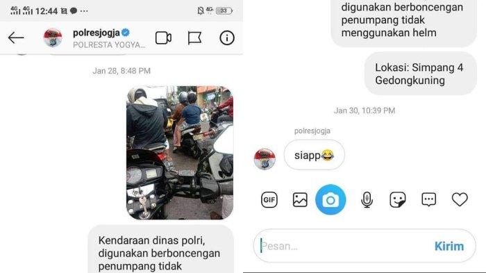 Laporan warga Jogja soal motor dinas Polri dipakai orang tanpa helm.