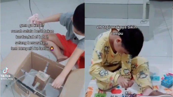 Video viral menunjukan seorang bocah yang mampu membuat mainan sendiri dari barang bekas.