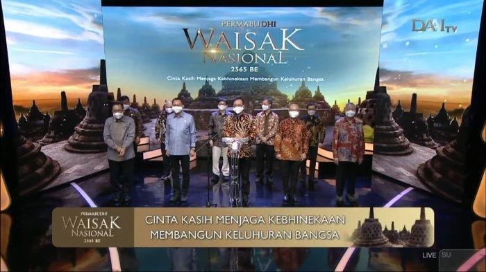 Pelaksanaan perayaan Hari Raya Waisak 2021 yang digelar secara virtual oleh Permabudhi dan mengambil tema Cinta Kasih Menjaga Kebhinekaan Membangun Keluhuran Bangsa, Rabu (26/5/3021).