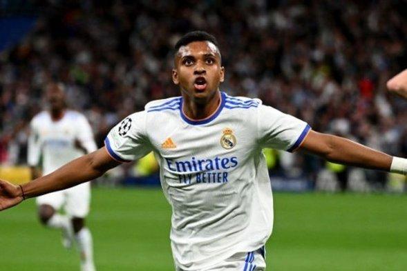 Rodrygo merayakan gol yang ia cetak dalam laga Real Madrid vs Manchester City pada leg kedua semifinal Liga Champions yang digelar di Stadion Santiago Bernabeu, Rabu (4/5/2022) malam waktu setempat.