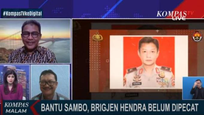 Staf Ahli Kapolri Aryanto Sutadi dan Pengamat kepolisian dari ISESS Bambang Rukminto memberi komentar terkait penundaan sidang etik Brigjen Hendra Kurniawan di program Kompas Malam KOMPAS TV, Rabu (21/9/2022).