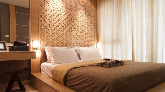 Ilustrasi kamar tidur dengan suasana nyaman seperti di hotel.
