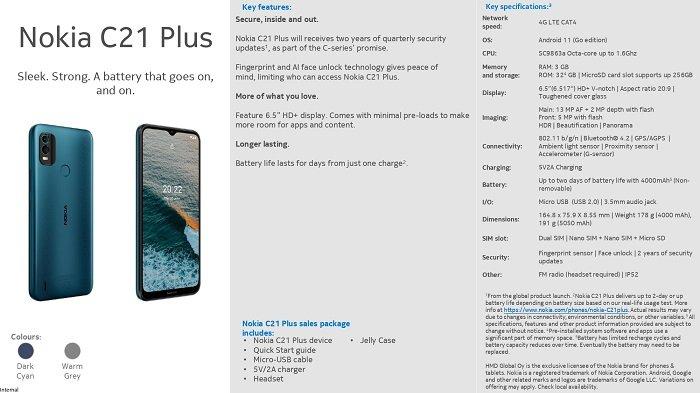 Spesifikasi ponsel Nokia C21 Plus