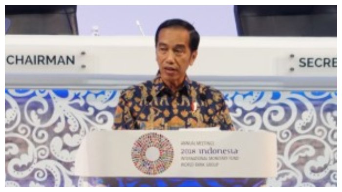 Jokowi dalam pidatonya di Annual Meetings Plenary, IMF-WBG Annual Meetings 2018 di Nusa Dua, Bali, Jumat (12/10/2018).