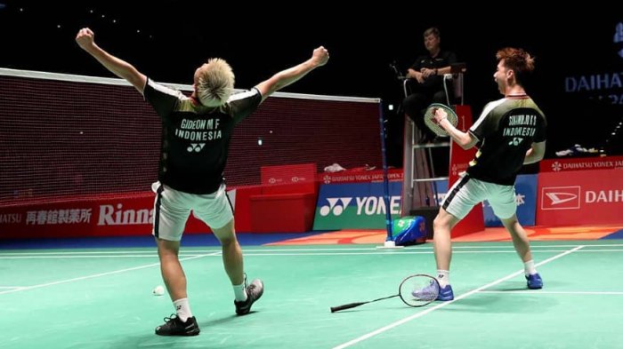 Marcus Fernaldi Gideon/Kevin Sanjaya Sukamuljo memenangkan Denmark Open 2018, Minggu (21/10/2018).