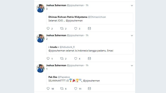 Ucapan Selamat yang Diperoleh Joshua Suherman